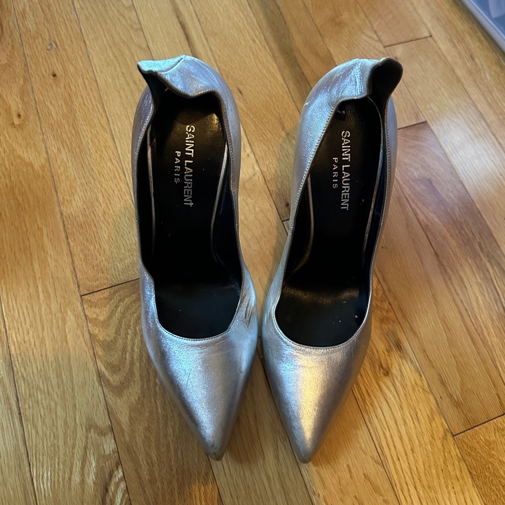 YSL chrome stilettos